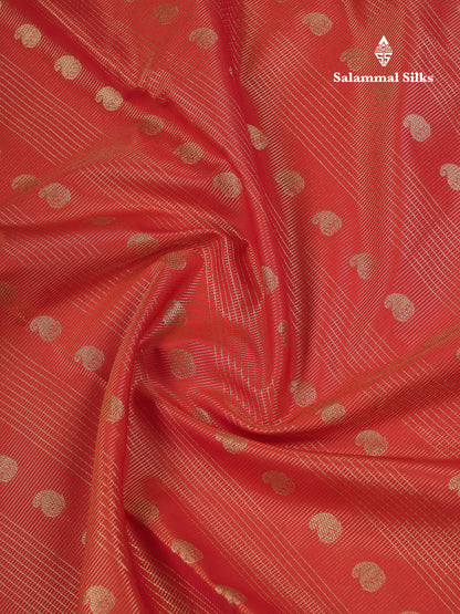 Beautiful Rust Orange Vaira Oosi With Mango Butta Semi Silk Saree With Contrast Dark Brown Traditional Border