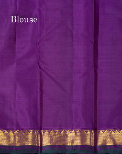 Brown Pure Kanjivaram Silk Saree With Contrast Dark Purple Traditional Small Border