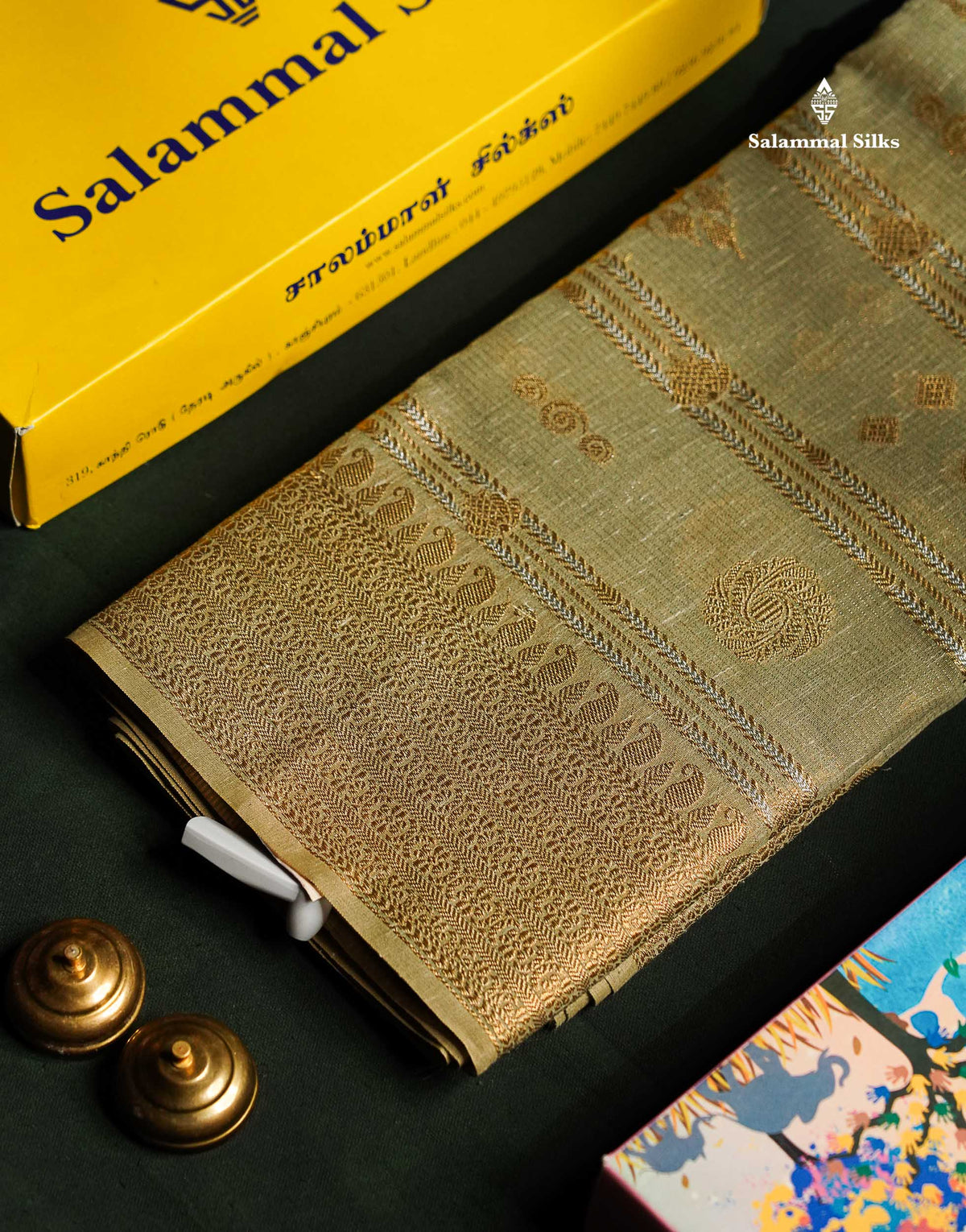 Grey Beautiful Fancy Saree Gold Silver Zari Lines With Gold Zari Border