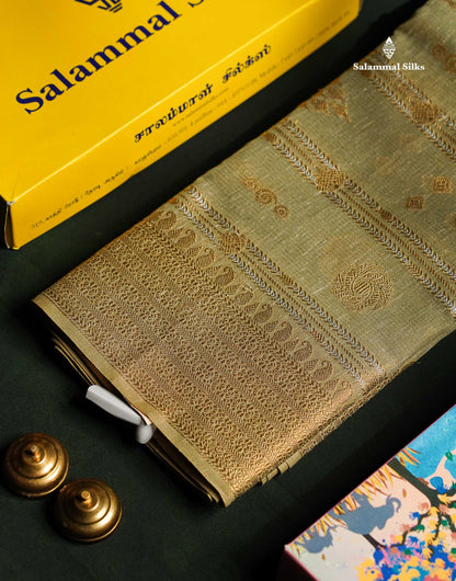 Grey Beautiful Fancy Saree Gold Silver Zari Lines With Gold Zari Border