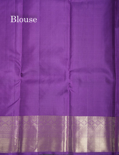 Sky Blue Pure Kanjivaram Silk Saree With Contrast Purple Blouse