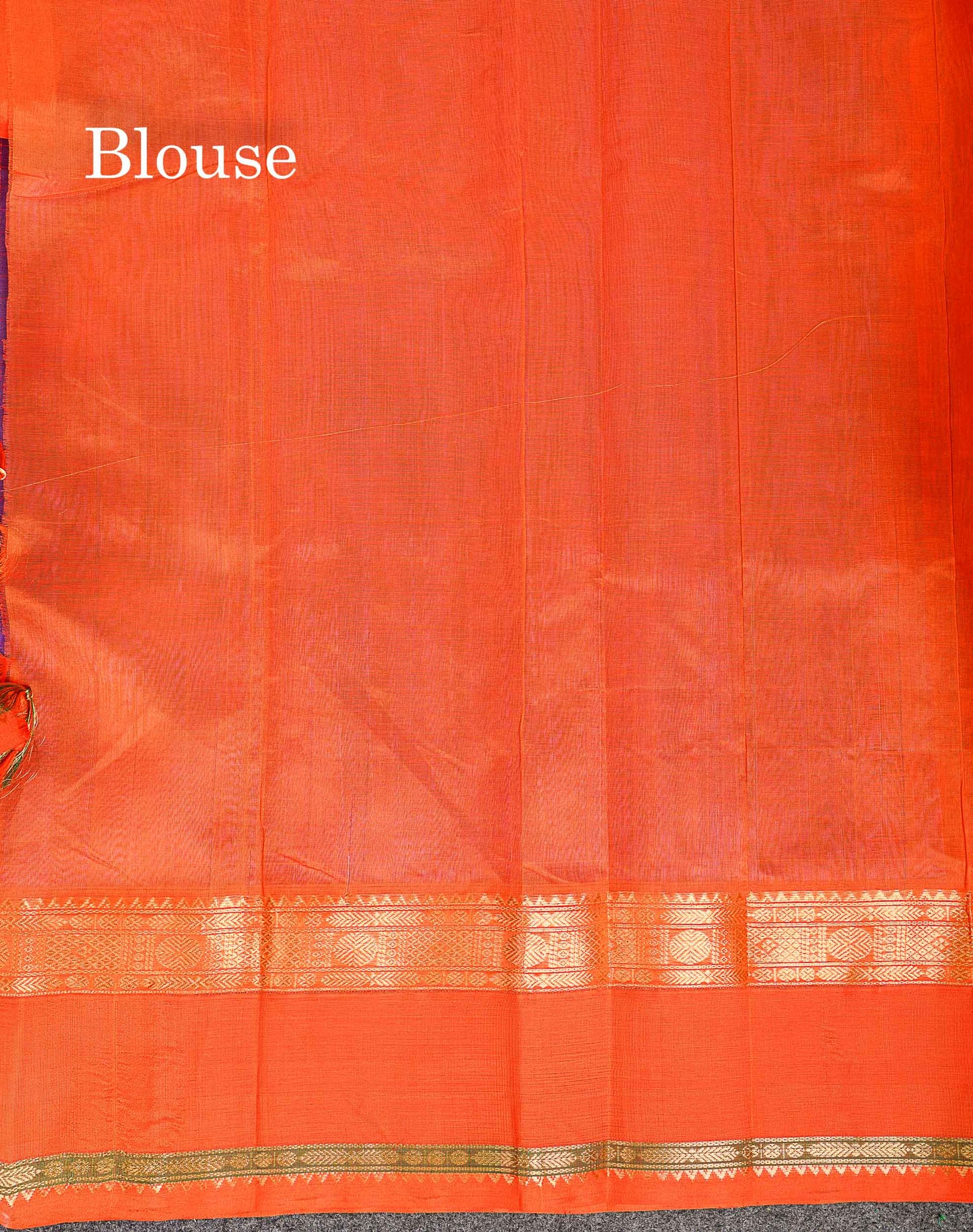 Pure Silk Cotton Saree - Light Lavender Zari Checks Along With Contrast Orange Traditional Border
