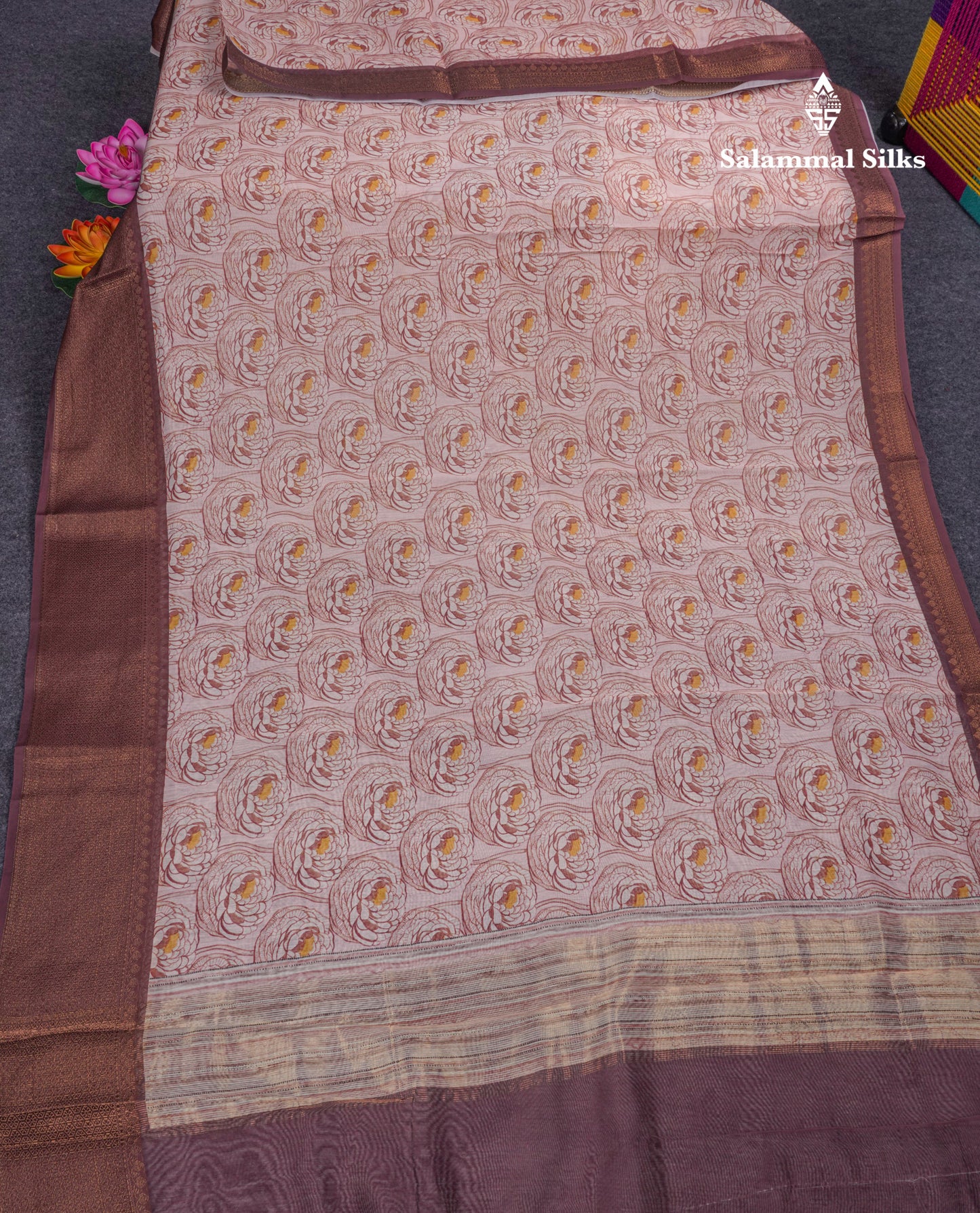 Baby Pink Colour Chanderi Mixed Cotton Saree With Contrast Violet Border