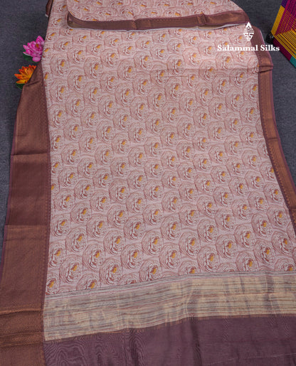 Baby Pink Colour Chanderi Mixed Cotton Saree With Contrast Violet Border