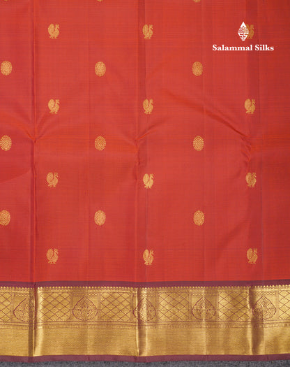 Rust Orange Pure Kanjivaram Silk Saree With Contrast Brown Traditional Border