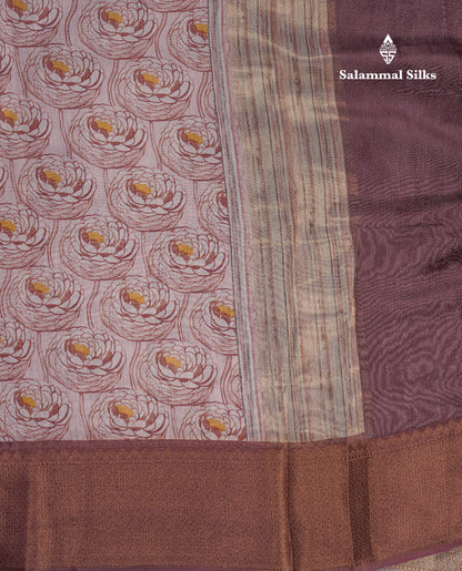 Baby Pink Colour Chanderi Mixed Cotton Saree With Contrast Violet Border