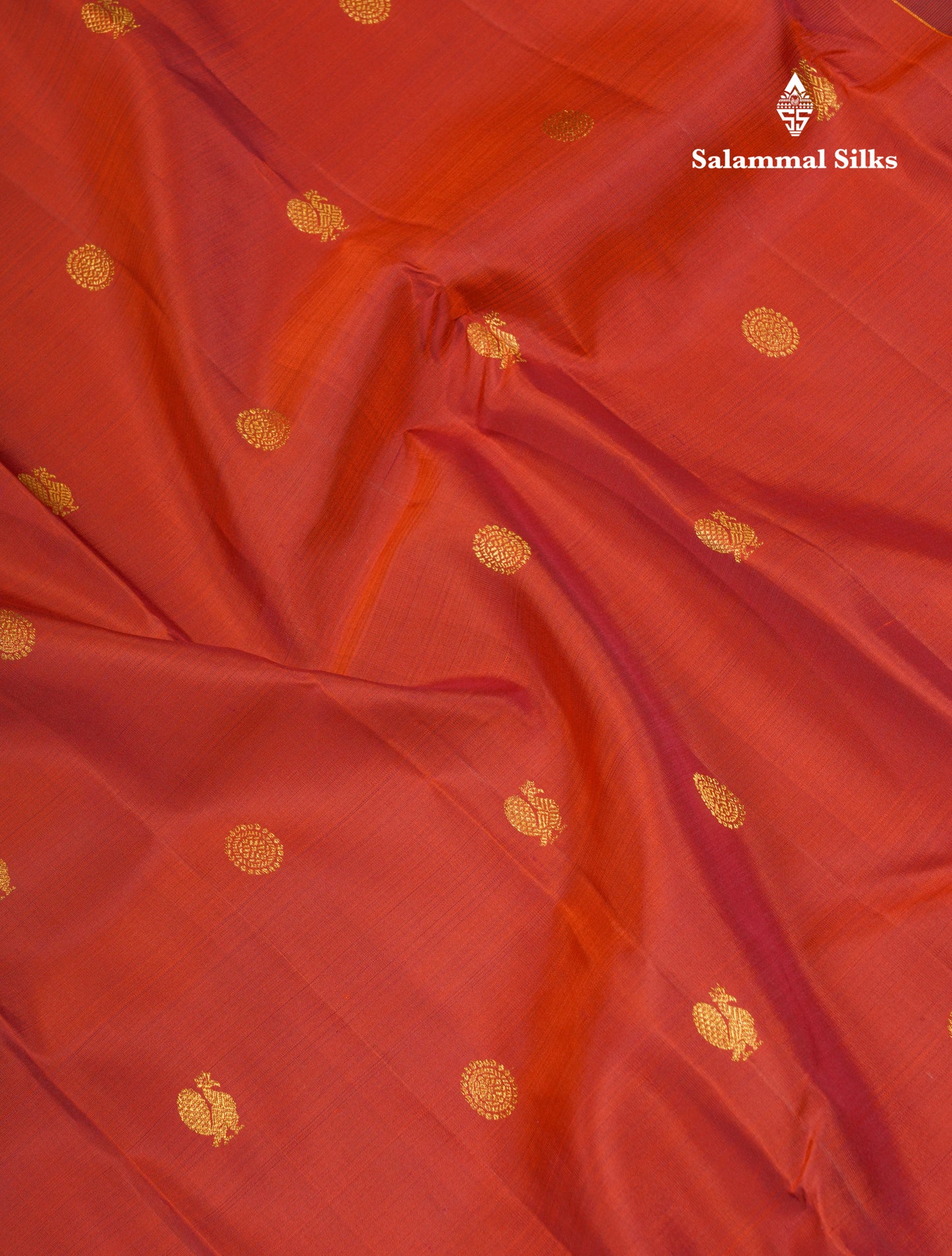 Rust Orange Pure Kanjivaram Silk Saree With Contrast Brown Traditional Border