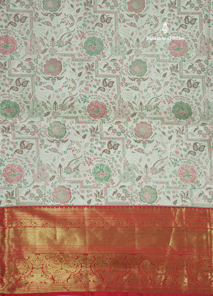 Beautiful Meenakari work White Bridal Pure Kanjivaram Silk Saree With Contrast Chilly Red Border
