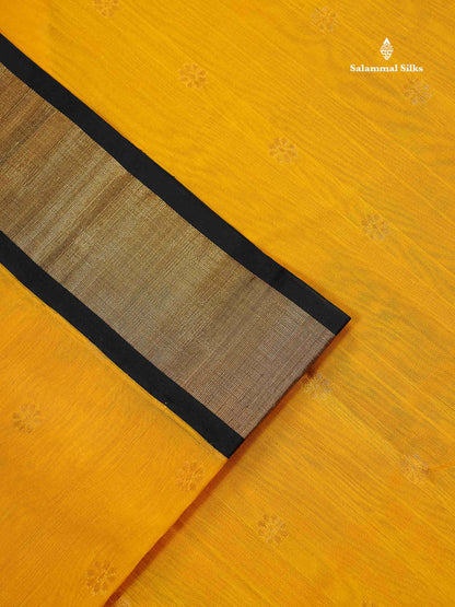 Pure Silk Cotton Saree - Mustard Yellow Zari Butta Along With Contrast Black Traditional Evening Morning Border