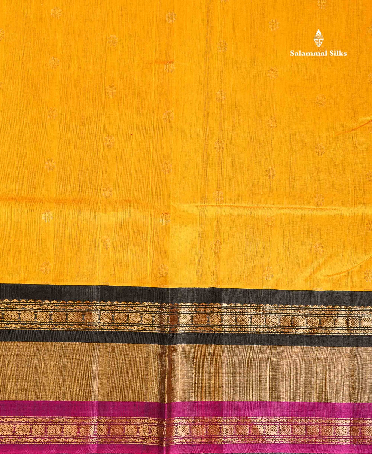 Pure Silk Cotton Saree - Mustard Yellow Zari Butta Along With Contrast Black Traditional Evening Morning Border