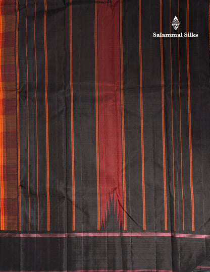 Multicolour Checks Kanjivaram Pure Silk Saree With Contrast Black Temple Double Border