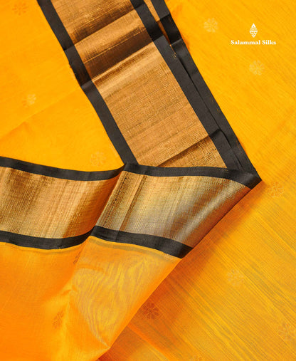 Pure Silk Cotton Saree - Mustard Yellow Zari Butta Along With Contrast Black Traditional Evening Morning Border