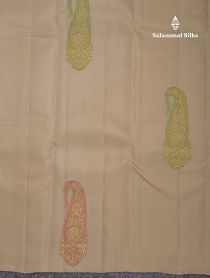 Cream Sandal Fancy Pure Kanjivaram Silk Saree With Contrast Pink Blouse