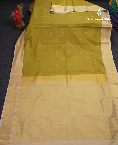 Beautiful Bottle Green Tiny Vaira Oosi Checks With Butta Semi Silk Saree With Contrast Cream Sandal Traditional Border