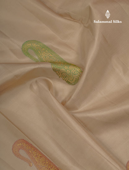 Cream Sandal Fancy Pure Kanjivaram Silk Saree With Contrast Pink Blouse