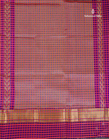 Pure Silk Cotton Saree - Pista Green Plain Along With Contrast Paalum Pazham Tiny Checks Border