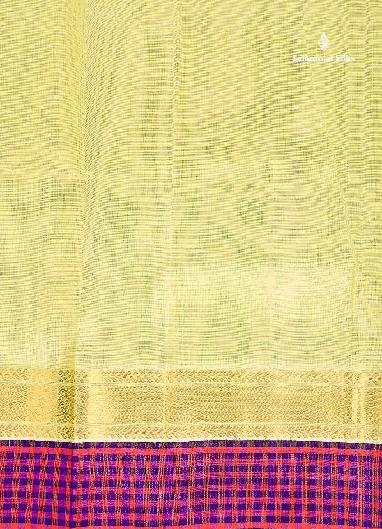 Pure Silk Cotton Saree - Pista Green Plain Along With Contrast Paalum Pazham Tiny Checks Border