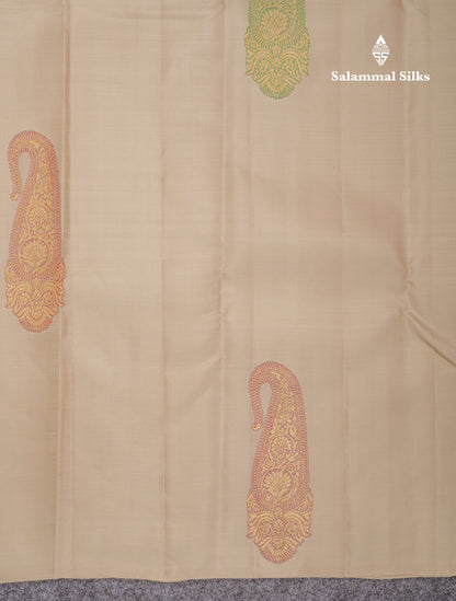Cream Sandal Fancy Pure Kanjivaram Silk Saree With Contrast Pink Blouse