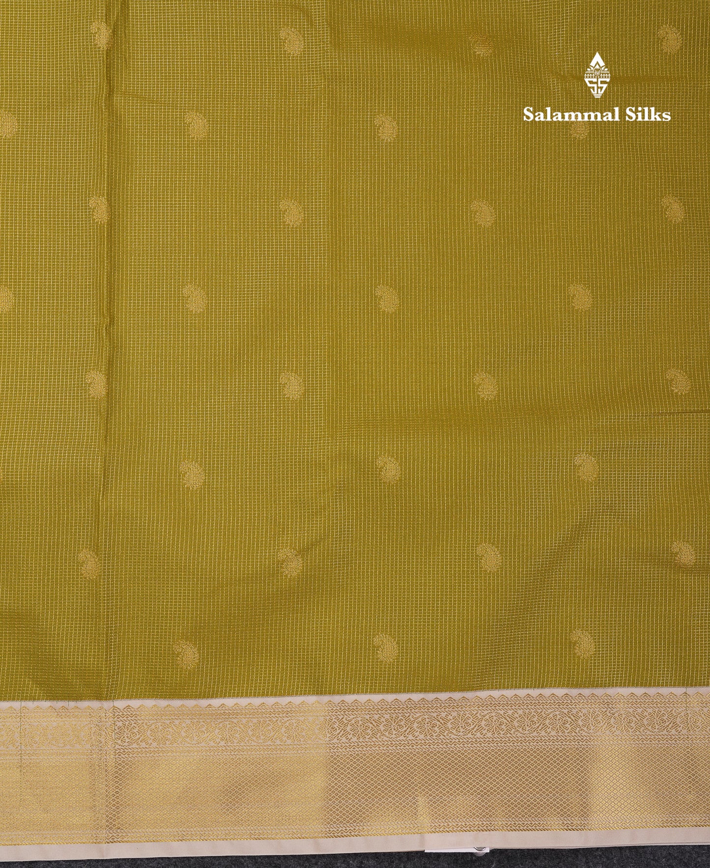 Beautiful Bottle Green Tiny Vaira Oosi Checks With Butta Semi Silk Saree With Contrast Cream Sandal Traditional Border