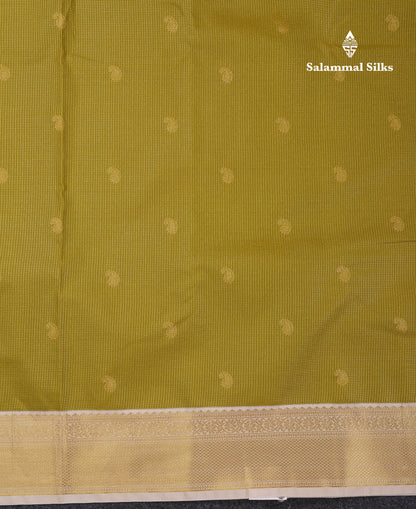 Beautiful Bottle Green Tiny Vaira Oosi Checks With Butta Semi Silk Saree With Contrast Cream Sandal Traditional Border