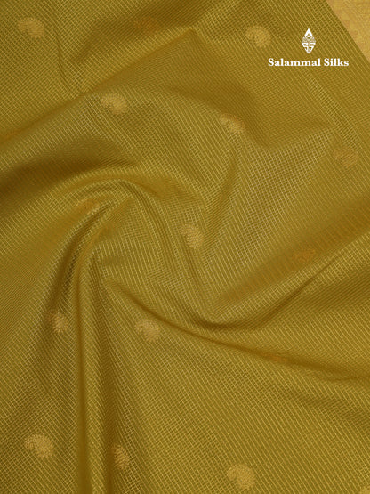 Beautiful Bottle Green Tiny Vaira Oosi Checks With Butta Semi Silk Saree With Contrast Cream Sandal Traditional Border