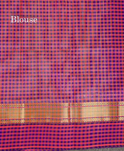 Pure Silk Cotton Saree - Pista Green Plain Along With Contrast Paalum Pazham Tiny Checks Border