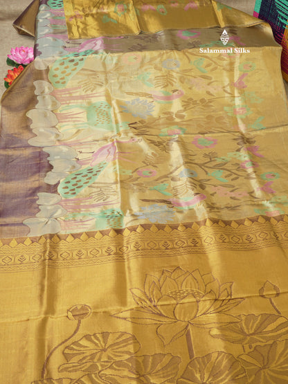 Theme Based Bridal Tissue Pure Kanjivaram Silk Saree With Fancy Purple Border