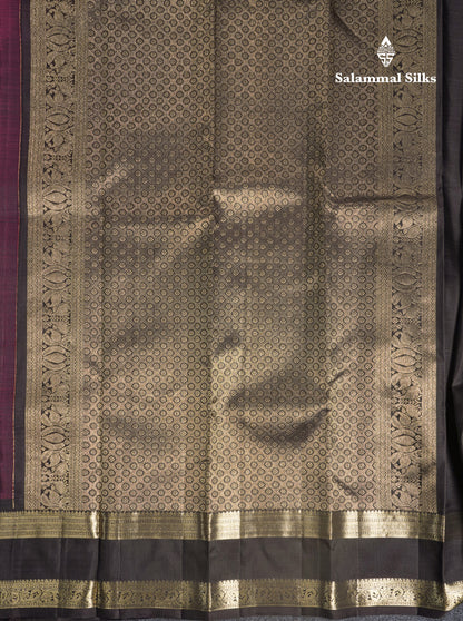 Dual Tone Magenta Pure Kanjivaram Silk Saree With Contrast Dark Brown Double Border