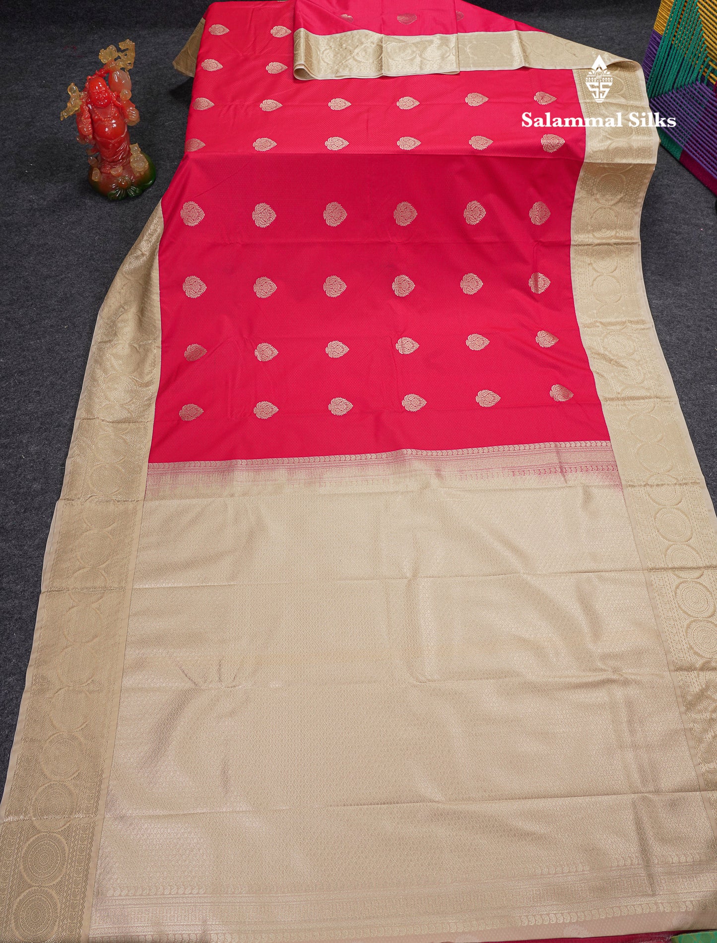 Beautiful Manthulir Yellow Semi Silk Saree With Contrast Cream Sandal Traditional Border