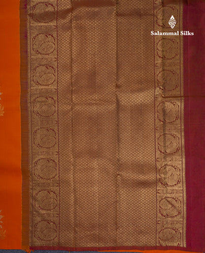 Orange Fancy Pure Kanjivaram Silk Saree With Contrast Brown Blouse