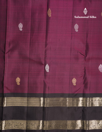 Dual Tone Magenta Pure Kanjivaram Silk Saree With Contrast Dark Brown Double Border
