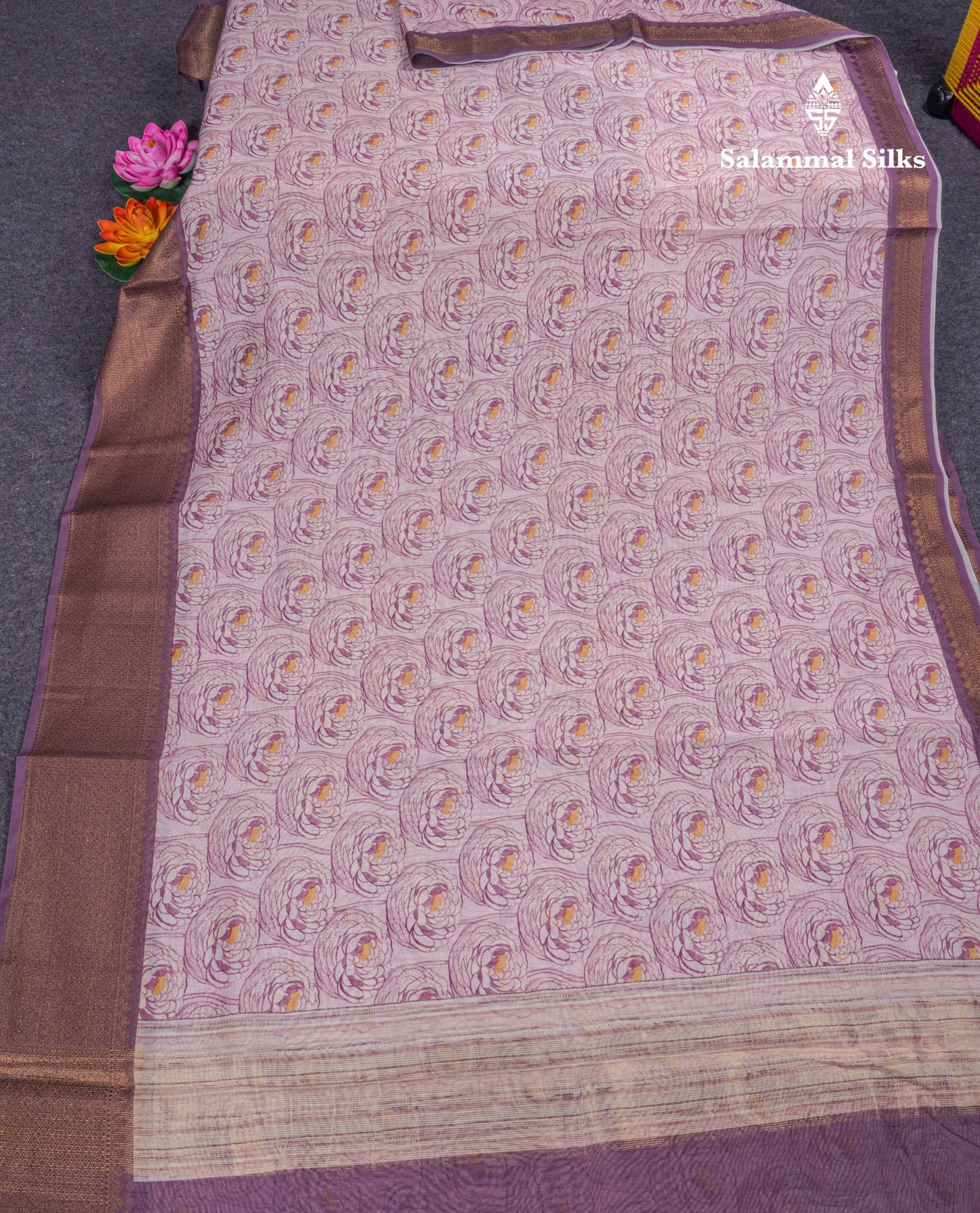 Baby Pink Colour Chanderi Mixed Cotton Saree With Contrast Violet Border