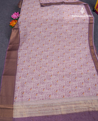 Baby Pink Colour Chanderi Mixed Cotton Saree With Contrast Violet Border
