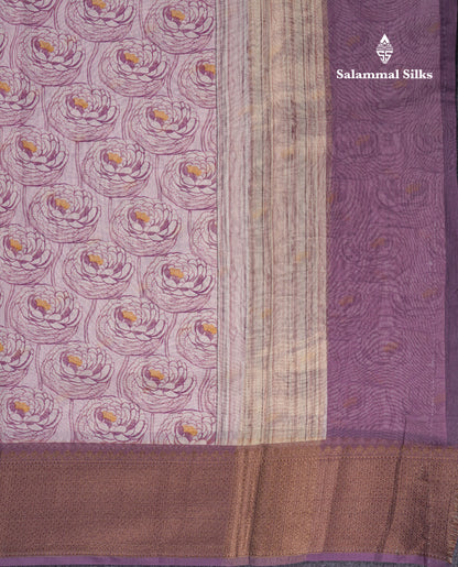 Baby Pink Colour Chanderi Mixed Cotton Saree With Contrast Violet Border