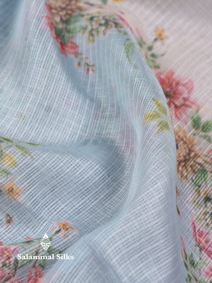 Beautiful Multicolour Floral Design Kota Cotton Mix Fancy Saree With Contrast Bottle Green Blouse