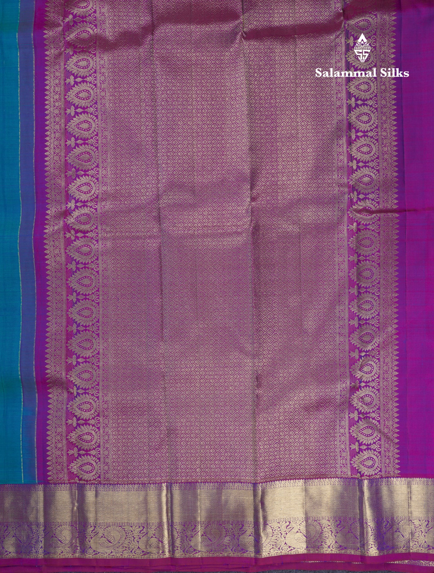 Dual Tone Sapphire Green Pure Kanjivaram Silk Saree With Contrast Vadamalli Traditional Border