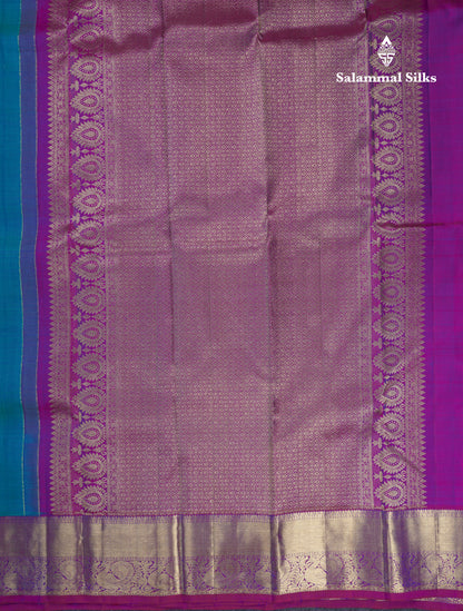 Dual Tone Sapphire Green Pure Kanjivaram Silk Saree With Contrast Vadamalli Traditional Border