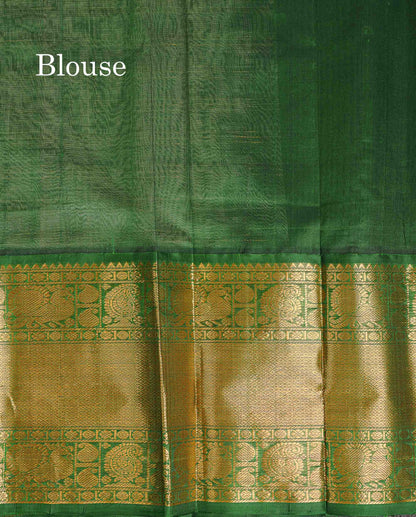 Pure Silk Cotton Saree - Half White Checks With Butta Along With Contrast Bottle Green Traditional Evening Morning Border