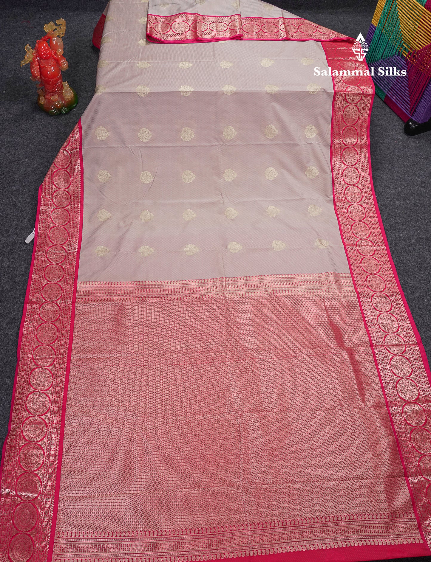 Beautiful Manthulir Yellow Semi Silk Saree With Contrast Cream Sandal Traditional Border
