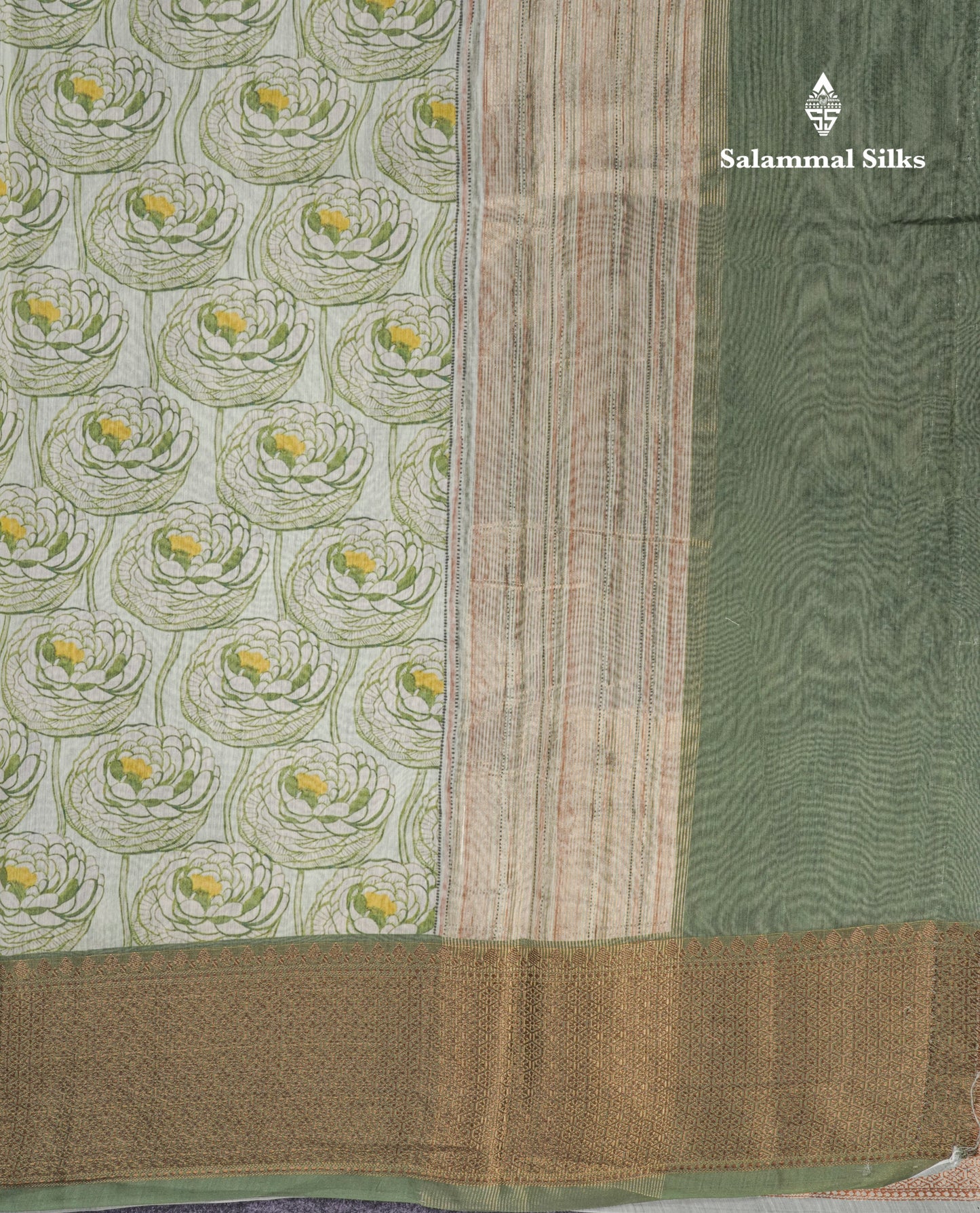 Light Green Chanderi Mixed Cotton Saree With Contrast Army Green Border