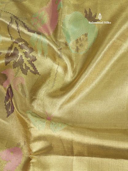 Forest Theme Based Bridal Tissue Pure Kanjivaram Silk Saree With Self Border