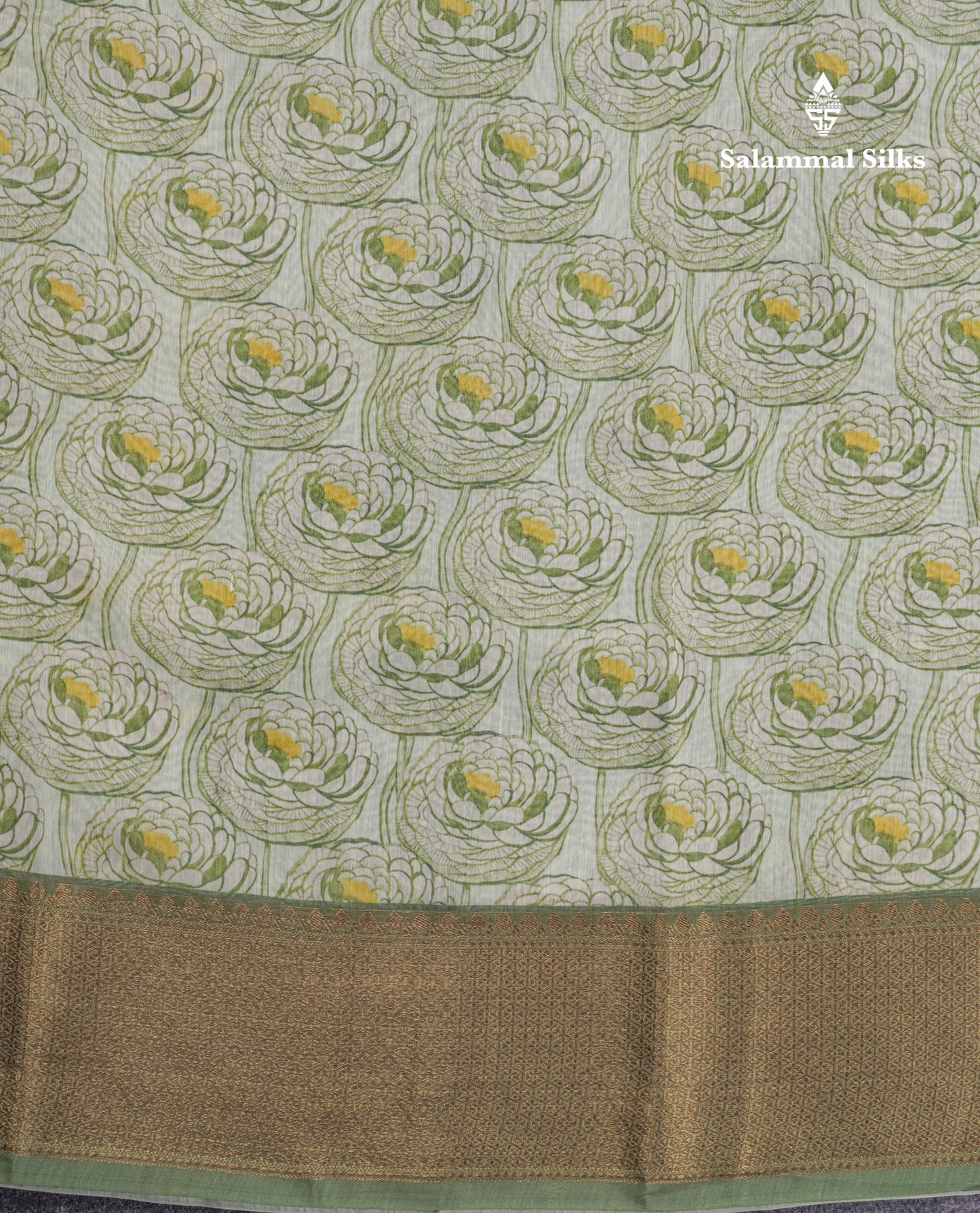 Light Green Chanderi Mixed Cotton Saree With Contrast Army Green Border