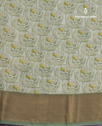 Light Green Chanderi Mixed Cotton Saree With Contrast Army Green Border