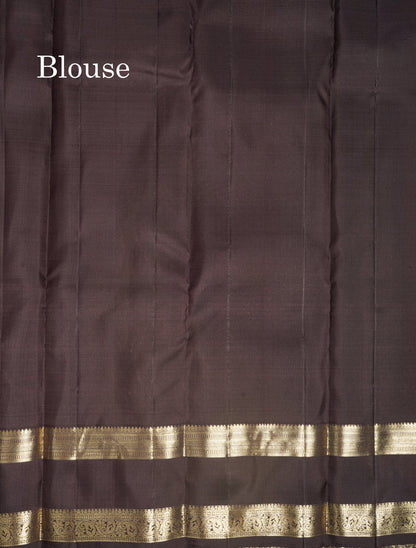 Dual Tone Maroon Pure Kanjivaram Silk Saree With Contrast Dark Brown Gap Border