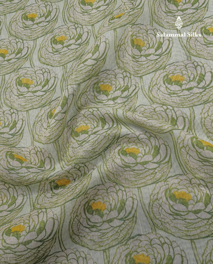 Light Green Chanderi Mixed Cotton Saree With Contrast Army Green Border
