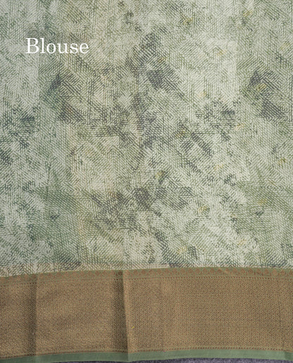 Light Green Chanderi Mixed Cotton Saree With Contrast Army Green Border