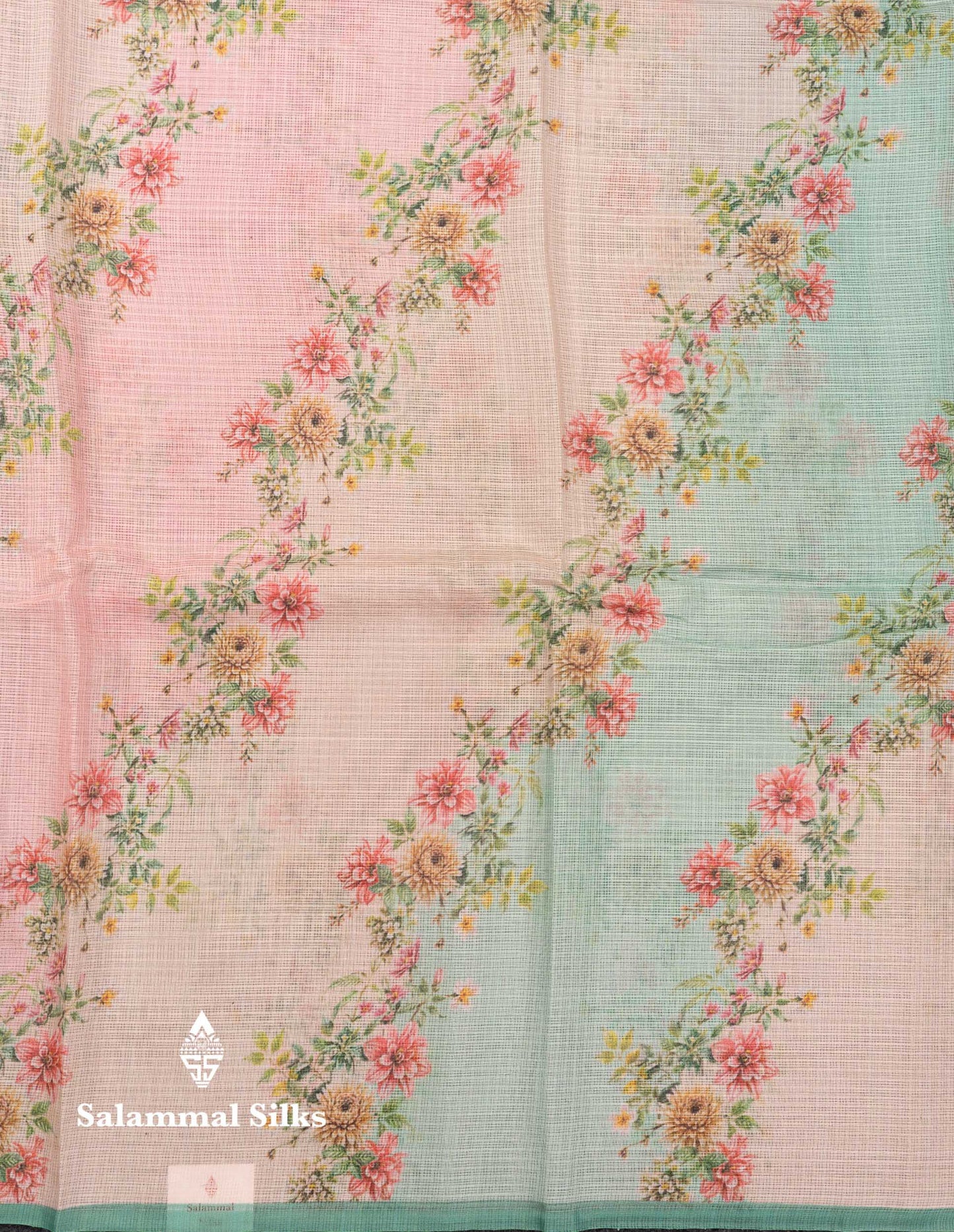Beautiful Multicolour Floral Design Kota Cotton Mix Fancy Saree With Contrast Bottle Green Blouse