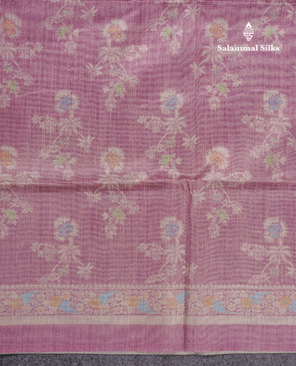 Light Violet Cotton Mix Saree With Self Blouse
