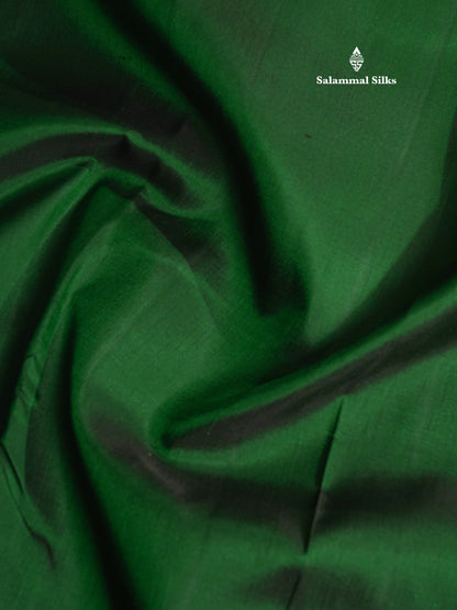 Bottle Green Plain 8 Kol Pure Kanjivaram Silk Saree with Traditional Temple Border