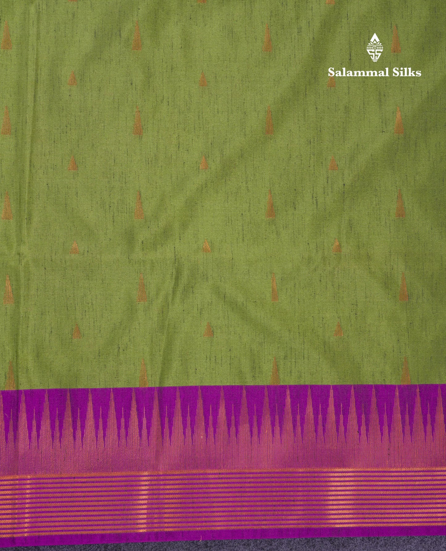 Beautiful Parrot Green Jute Semi Soft Silk Saree With Contrast Dark Purple Temple Border
